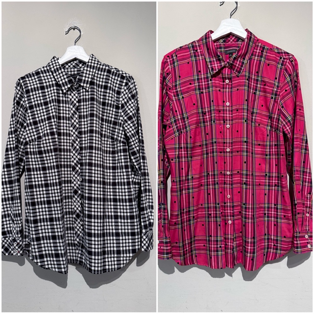 TALBOTS 2 Blouse Tops Women M Christmas Holiday Red Black Shimmery 2 Piece